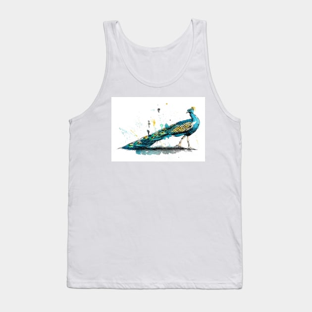 Colorful Peacock Drawing Tank Top by rachelsfinelines